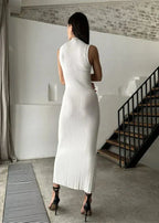 Mock Neck Sleeveless Rib Knit Bodycon Midi Dress