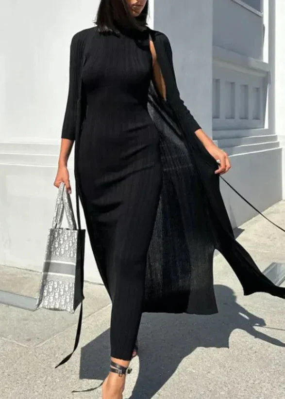 Mock Neck Sleeveless Rib Knit Bodycon Midi Dress