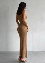 Mock Neck Ribbed Knit Sleeveless Bodycon Maxi Dress