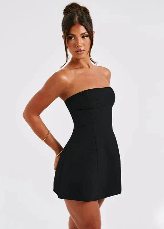 Strapless Princess Seam Structured A-Line Mini Dress