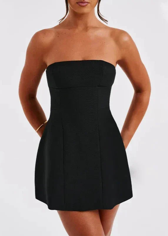 Strapless Princess Seam Structured A-Line Mini Dress