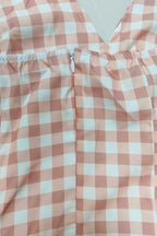 Gingham Halter Deep V-Neck Drop Waist Pleated Maxi Dress