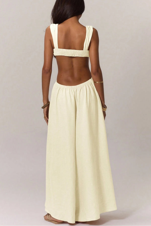 Solid Color Casual Camisole Loose Stretch Wide-leg Jumpsuit