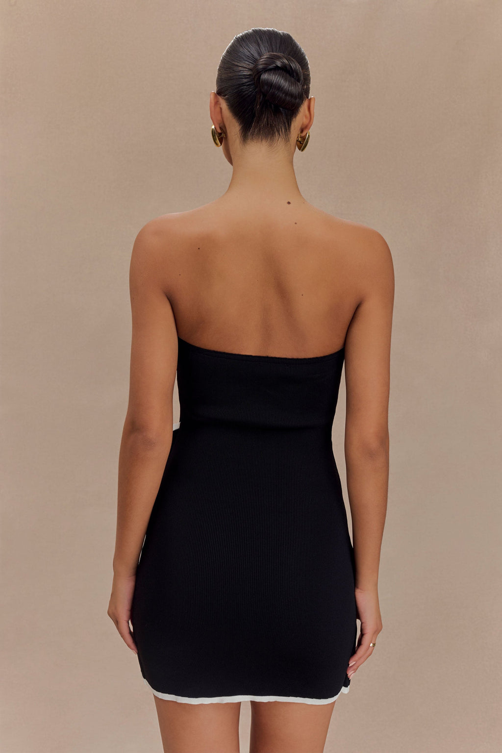 Strapless Contrast Piping Wrap Front Ribbon Tie Mini Dress