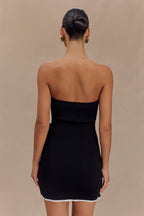 Strapless Contrast Piping Wrap Front Ribbon Tie Mini Dress