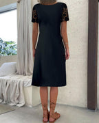 | Scalloped Black Midi Dress