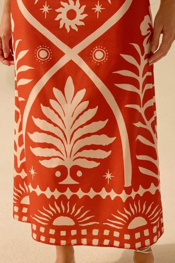 Holiday Print Square Neck Back Bow Top and Casual Maxi Skirt Set