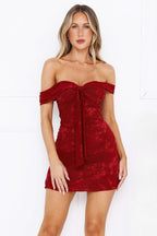 Red Jacquard Mesh Strapless Dress