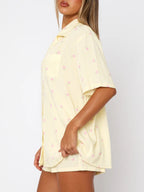 Blue Zone Planet | Valentine's Day Printed Collared Neck Short Sleeve Top And Shorts Set