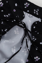 Stand Collar Tie Waist A Line Floral Dress