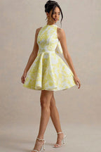 Floral Print Crew Neck Sleeveless Fit and Flare Skater Mini Dress