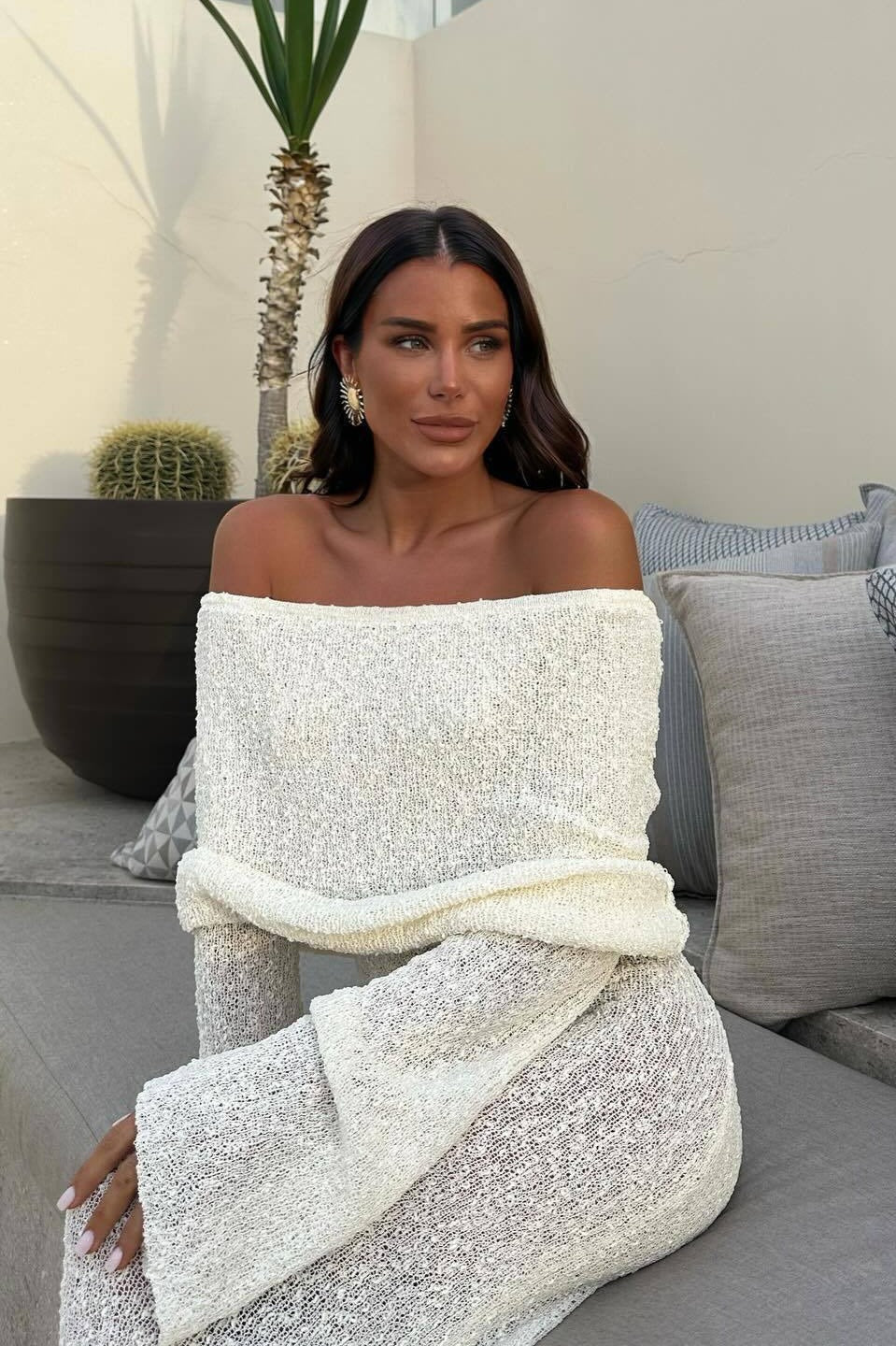 Knit Off Shoulder Long Sleeve Foldover Collar Bodycon Maxi Sweater Dress