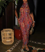 Halter Neck Bust Cut Out Tassel Fringe Knit Bodycon Maxi Dress