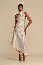 Satin Slit Backless Dress
