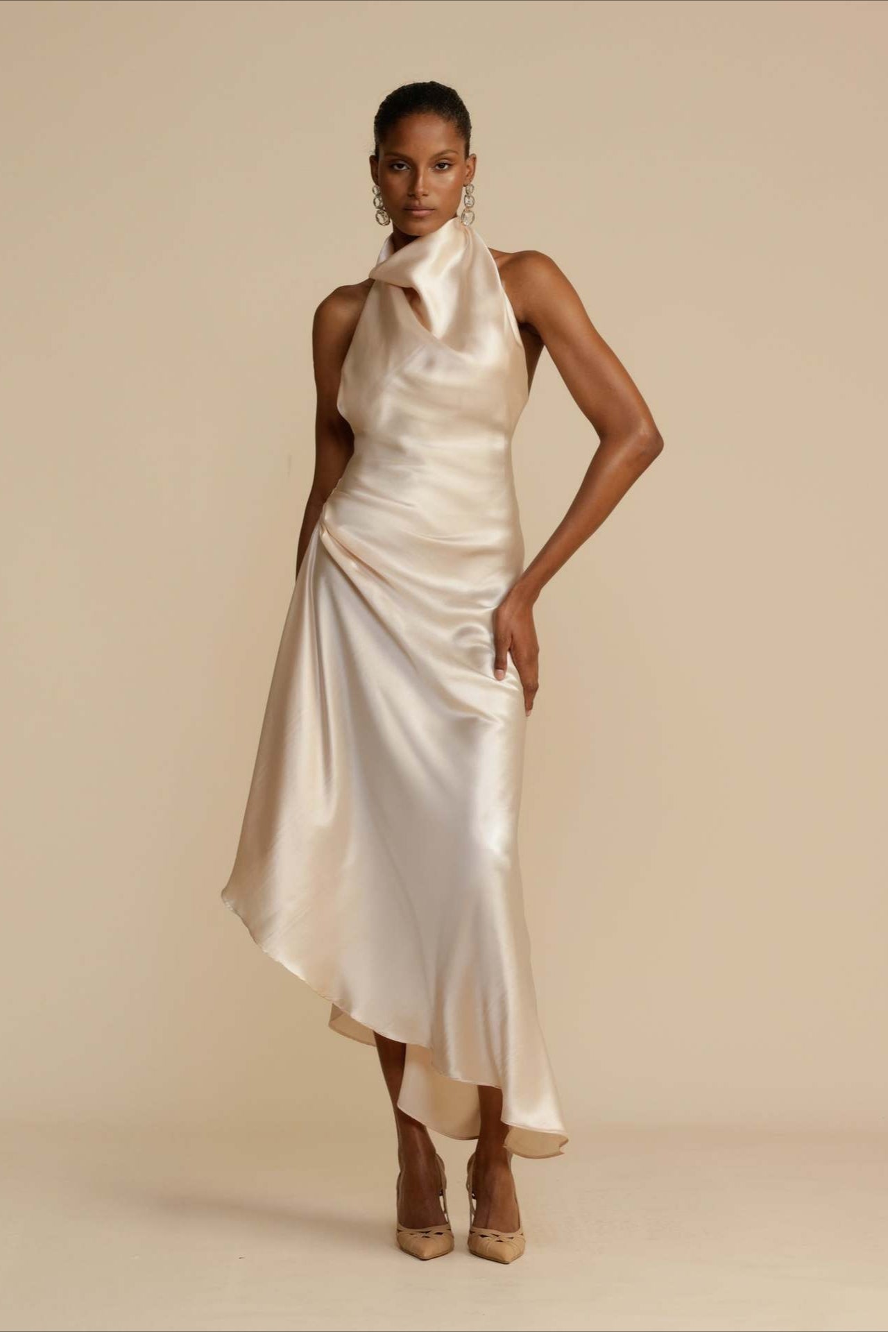 Satin Slit Backless Dress