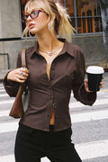 Covered Button Polo Stripe Blouse