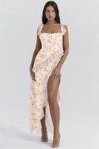 cherry ruffle maxi dress-pink flower