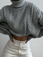 Solid Cable Knit High Neck Sweater
