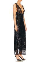 Lace-trimmed Deep V-neck Sequined Dress