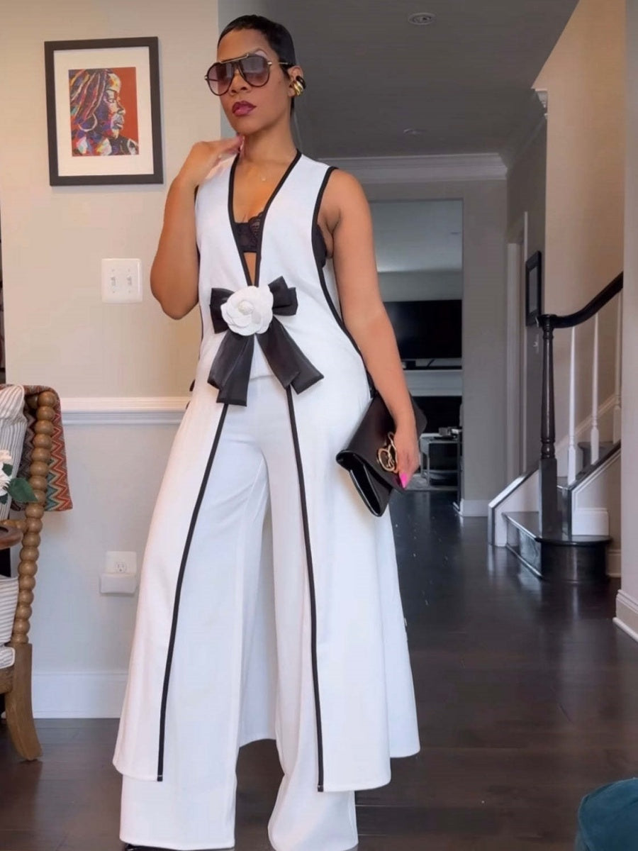Sleeveless Butterfly Festival Long Vest Dress Wide-leg Pants Set 2-piece Sets