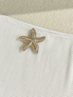 Solid Color Mesh Long Dress Starfish Swimsuit Bikini Three-piece Set