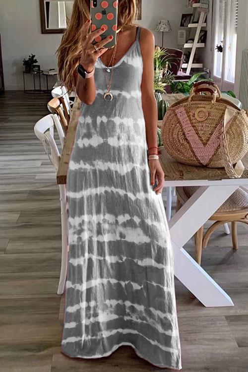 Sleeveless V Neck Tie Dye Maxi Cami Beach Dress