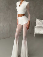 Mesh Stretch Bell-bottoms INS Loose Pants