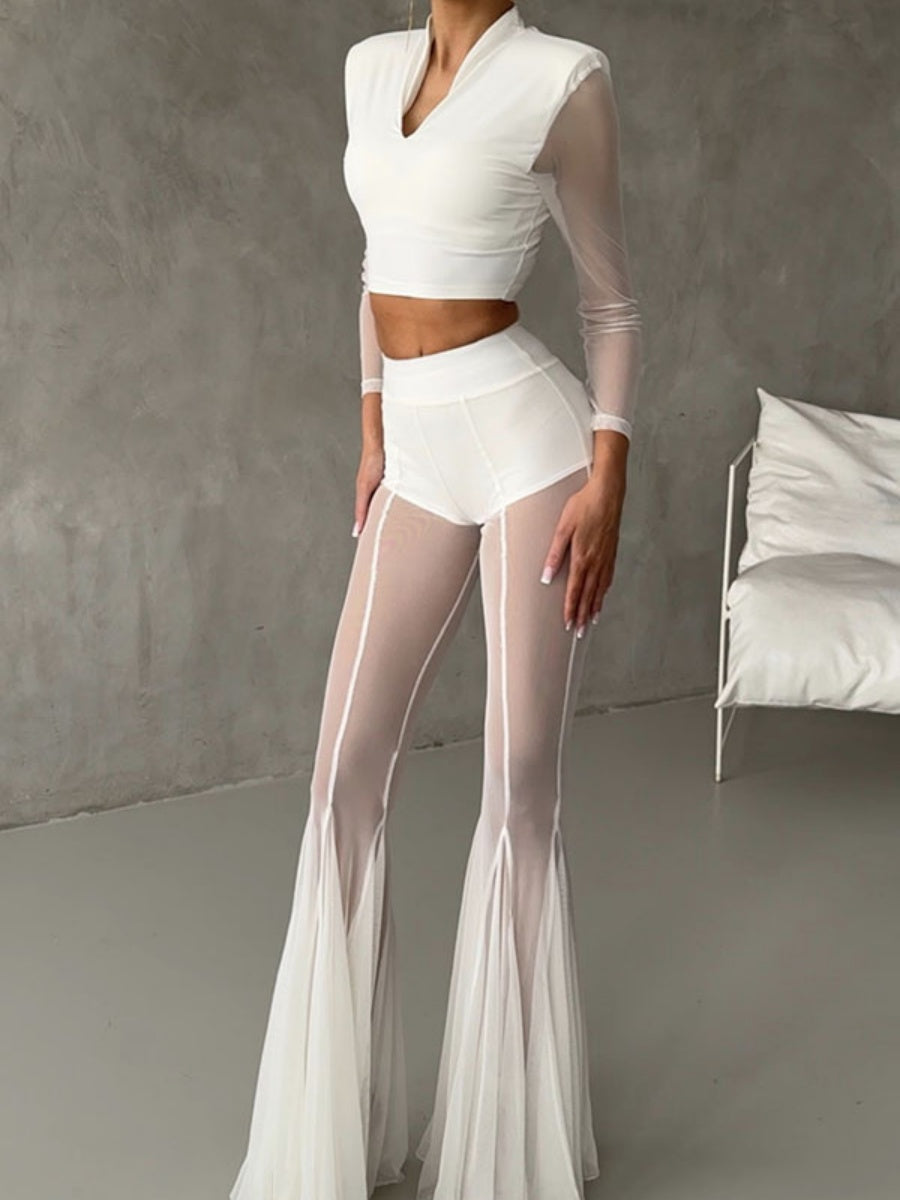 Mesh Stretch Bell-bottoms INS Loose Pants