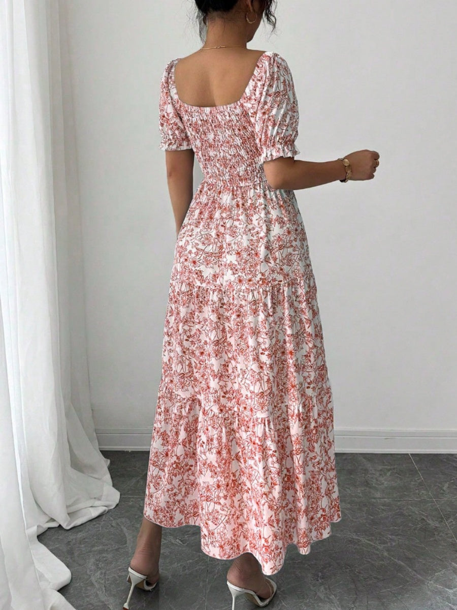 Puff Sleeve Printed Maxi Dresses
