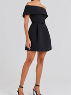 Off Shoulder Belts Formal Dress White Black Mini&Short Dresses
