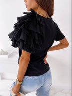 Ruffled Short-sleeved Crew Neck T-shirt