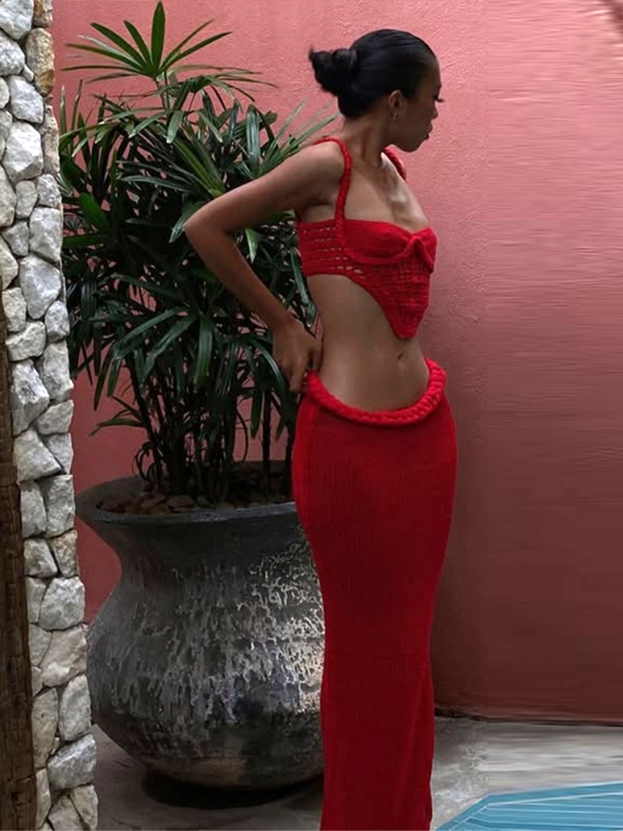 Resort-style Slit Skirt Set, Sexy Two-piece Set With Cutouts