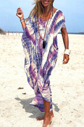 Tie Dye Short Sleeve Slit Oversized Beach Dress