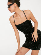 Sequined Slip Dress, Tight Backless Mini Skirt, Bodycon Skirt