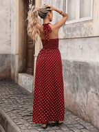 Halter V-neck Polka Dots Vacation Retro Maxi Dresses