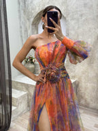 Liber Autumn Women's Zipper Plants And Flowers Maxi Dresses