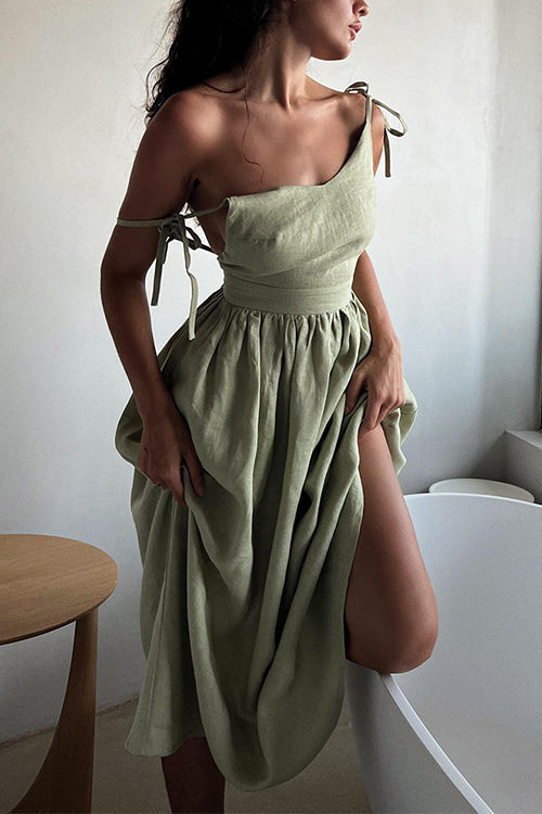 Tie Shoulder Backless Waisted Swing Maxi Cami Dress