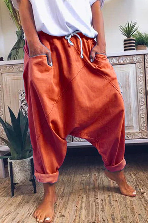 Solid Drawstring Waist Hippie Harem Pants