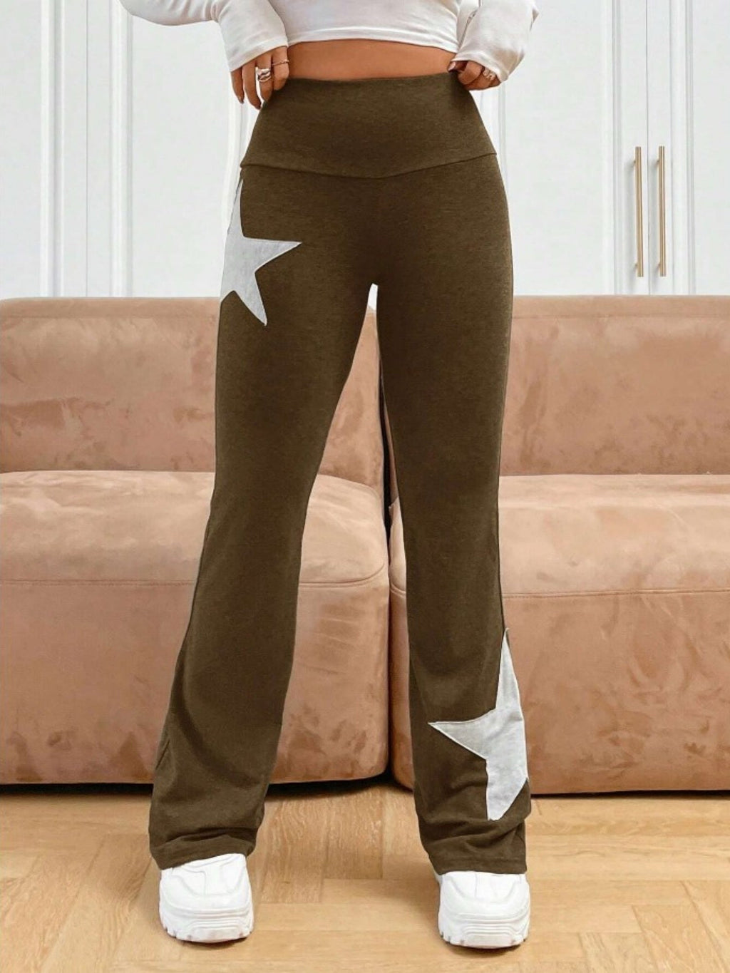 Five-pointed Star Elastic Tights High-waisted With A Slight Flare Pants