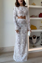 Crochet Lace Cover-up Crop Top and Maxi Skirt Vacation Set