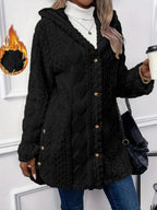 Hooded Solid Color Cardigan Button Long Sleeve Casual 3D Pattern Jackets