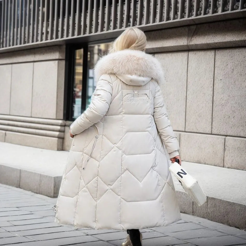 | Women's Winter Quilted Coat with Hood Trim