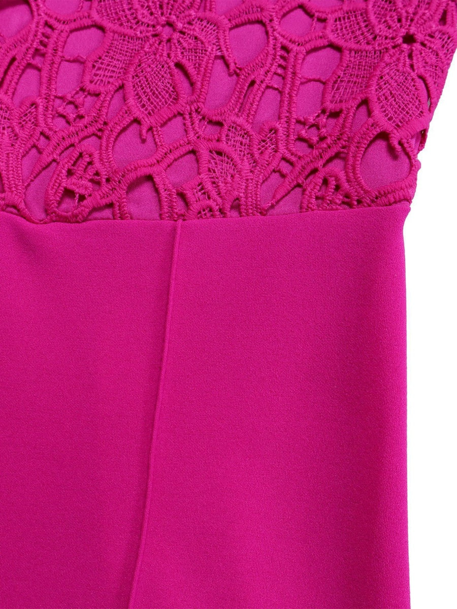 Lace Trim Hollow Short Sleeve Bandage High Waist Wide Leg Jumpsuits