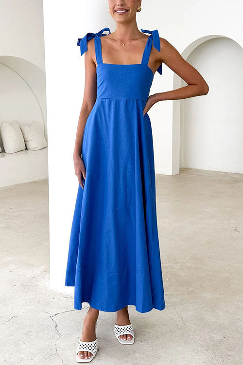 Bow Shoulder Empire Waist Swing Maxi Cami Dress