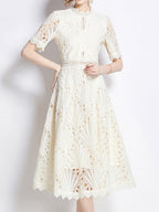 Crocheted Embroidered Lace Midi Dress
