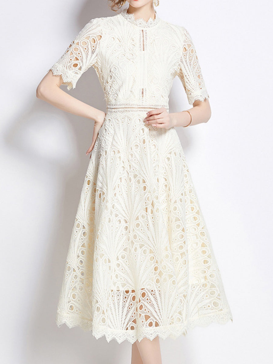Crocheted Embroidered Lace Midi Dress