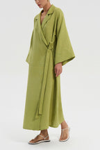 Lapel Tie-up Cotton Linen Dress