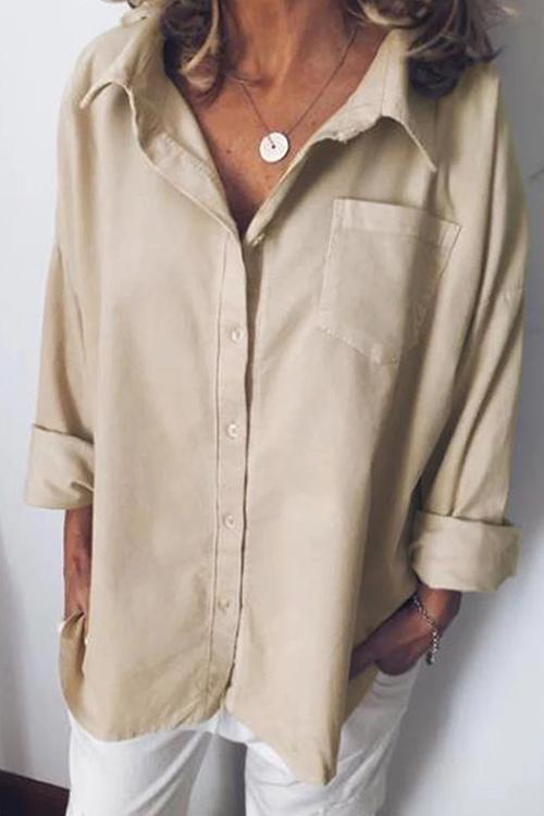 Casual Style Solid Long Sleeve Blouse Shirt