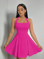 Halter Neck, Backless, Fitted Waist, A-line Short Dress