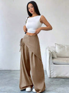 Button-up Slimming Wide-leg Trousers